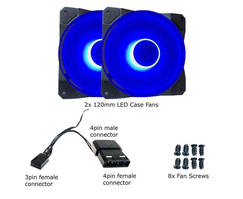 APEVIA CO212L-BL Cosmos 120mm Blue LED Ultra Silent Case Fan w/ 16 LEDs & Anti-Vibration Rubber Pads (2 Pk) - Image 5